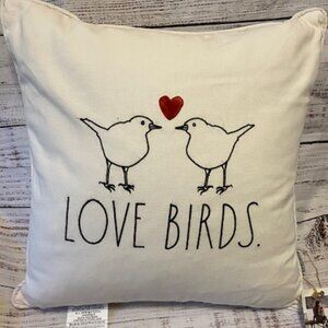 Rae Dunn 20 Inch Square White Feather Accent Throw Pillow Love Birds NWT